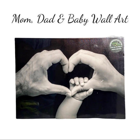 NIP Light Up Canvas Wall Art: Mom, Dad & Baby Hands Forming A Heart - Picture 1 of 9